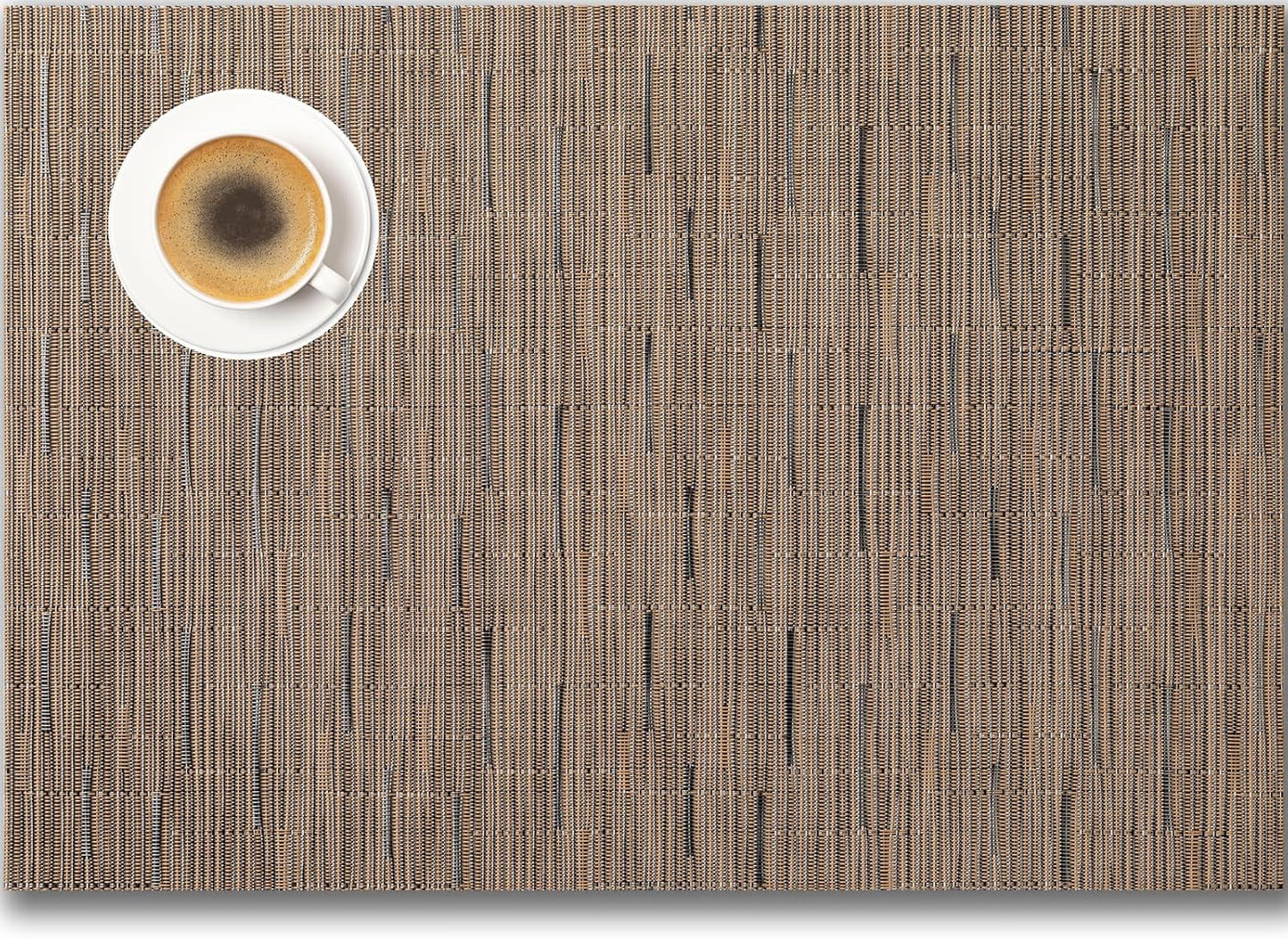 Placemats Set of 4 - Easy Clean Woven Vinyl Placemats for Dining Table, Indoor/Outdoor Place Mats, Washable PVC Table Mats （Light Brown）