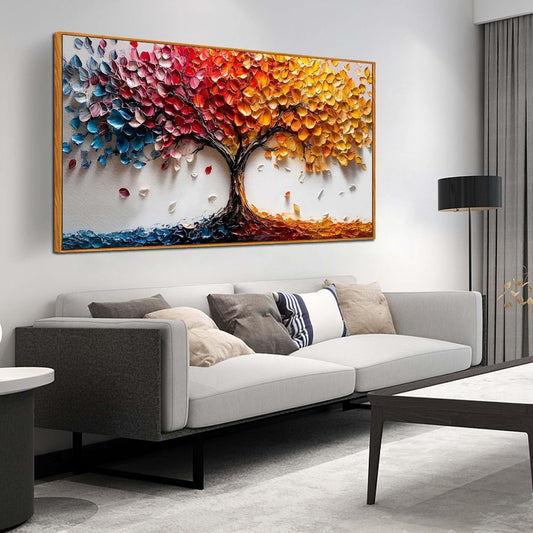 Tree of Life Poster for Office - Colorful Tree Wall Decor for Living Room - Wooden Framed Wall Art for Bedroom Size 29" x 59"