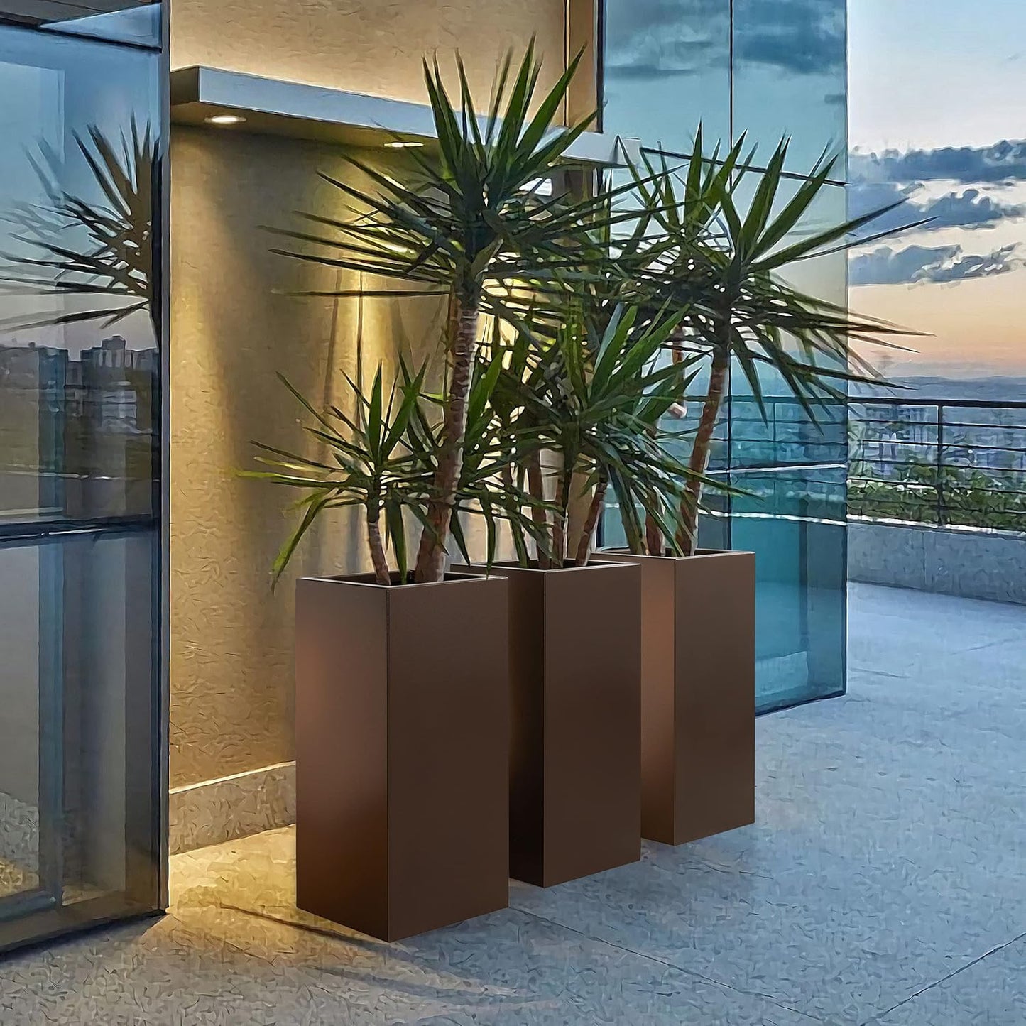 Metallic Heavy Tall Outdoor/Indoor Planter Box 14Lx14Wx30H Inches, Rectangular Tall Planter, Large Flowerpot, ‎25 Pounds, Espresso, No Assembly Required 1 Pack