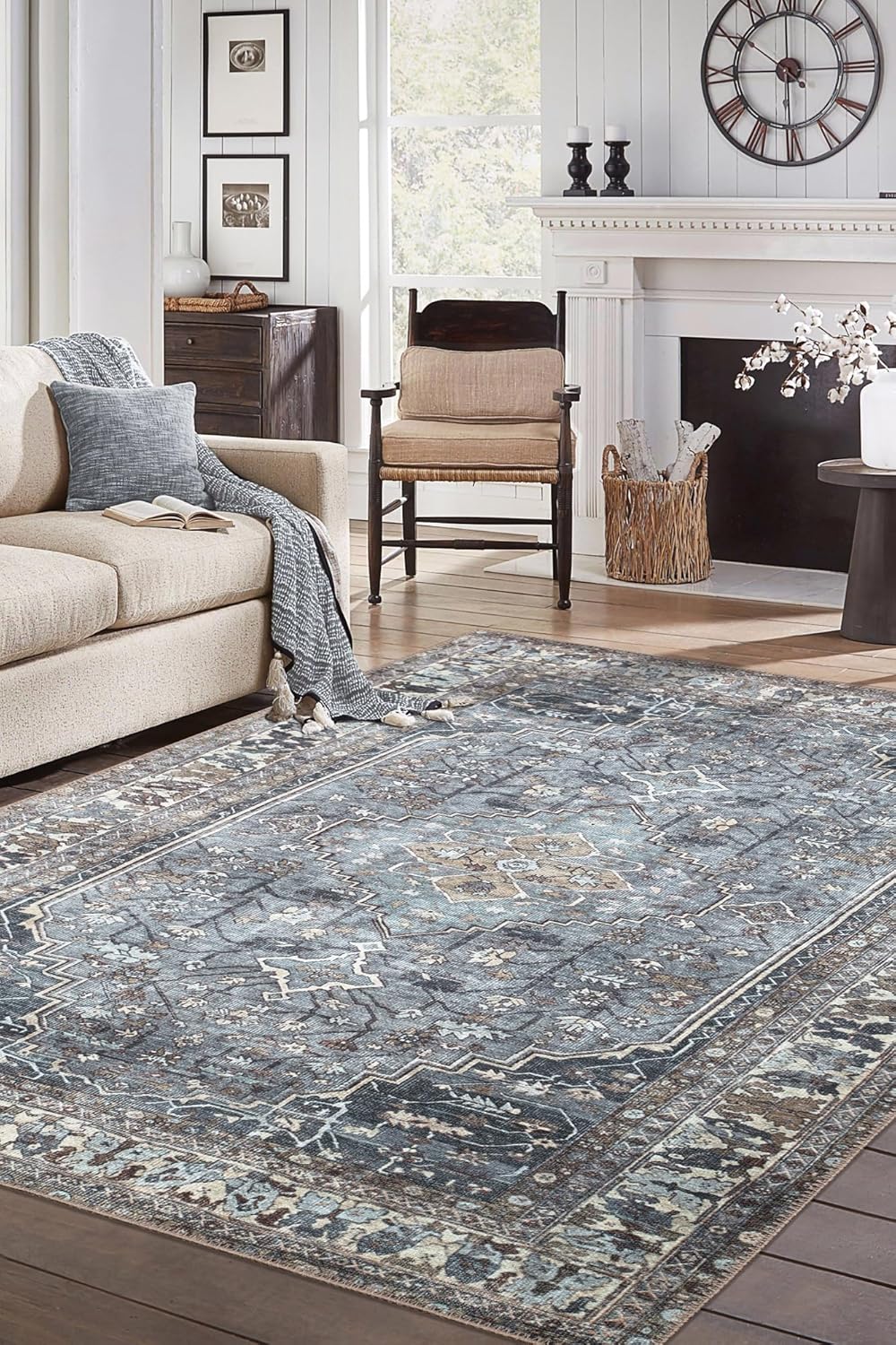 Keen Home Design 4x6 Rug - Machine Washable Area Rug with Non-Slip Backing, Ideal for Living Room, Dining Room, Bedroom - Vintage, Easy Clean, Durable, Low Pile Rug - (4' x 6')