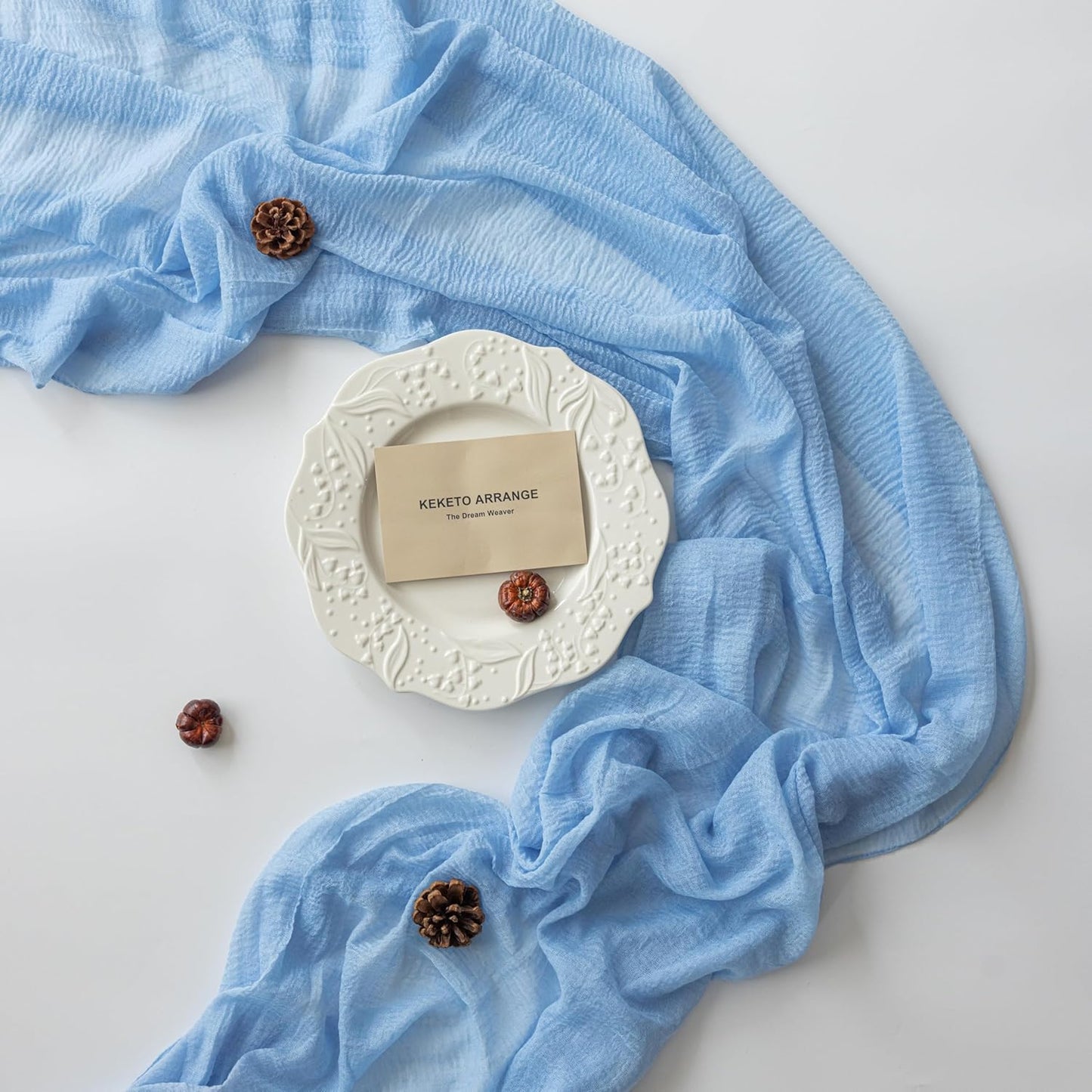 6pcs Light Blue Gauze Rustic Cheesecloth Table Runner 120 Inch 10 FT for Wedding Baby Shower Bridal Shower Birthday Engagement Garden Outdoor Party Long Sheer Boho Decorations