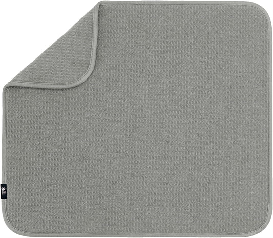 S&T INC. Dish Drying Mat, 16” x 18”, Absorbent Microfiber Kitchen Counter Mat, Dish Drying Pad for Dishes, Utensils, Pots and Pans, Large, Grey