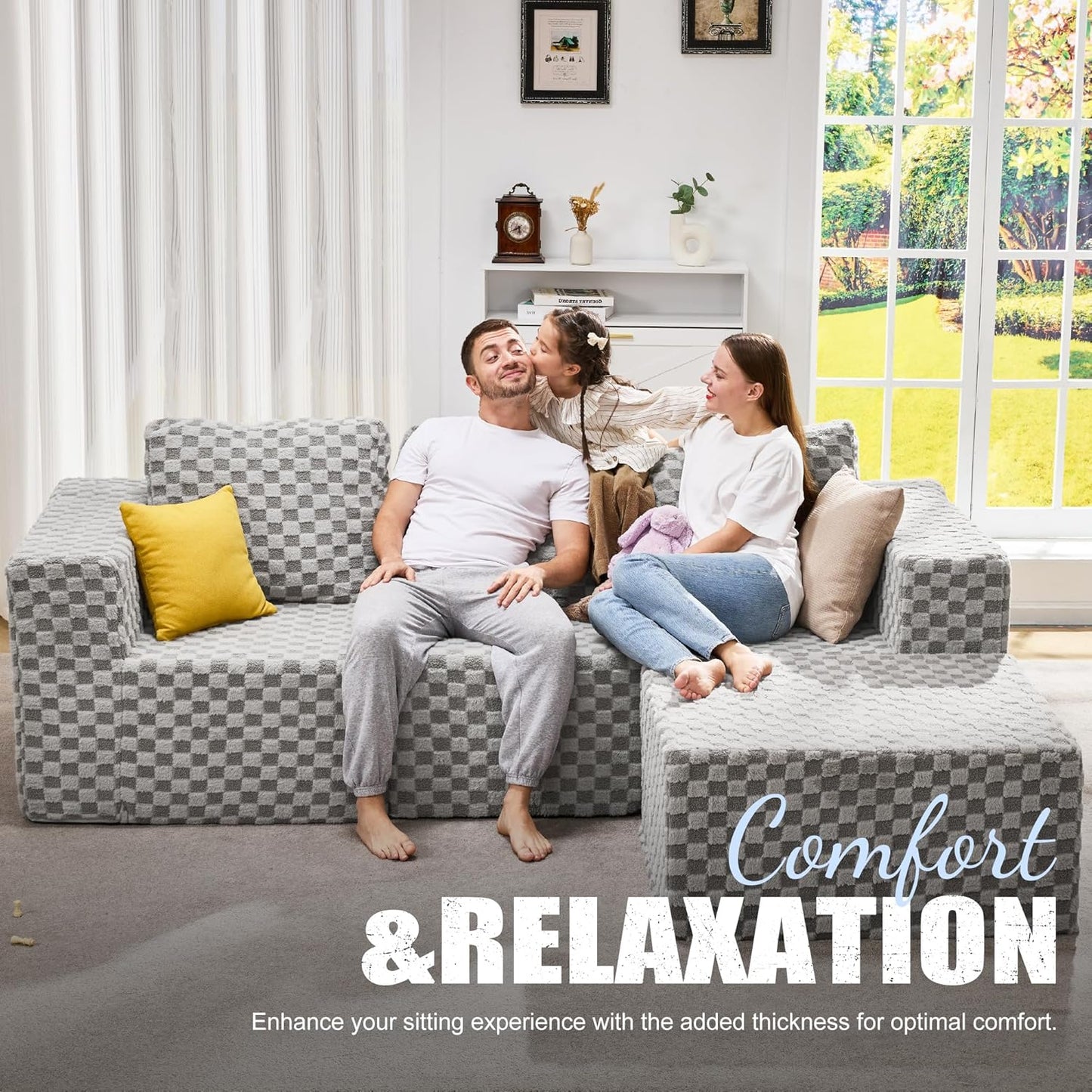 Hobestluk Modular Sectional Sofa Memory Foam Couch Oversized Sectional Sofa 3-Seater with Chaise Cloud Couch with Removable Cover L Shape Sofa for Living Room (Plush Grey, 3-Seater with Chaise)