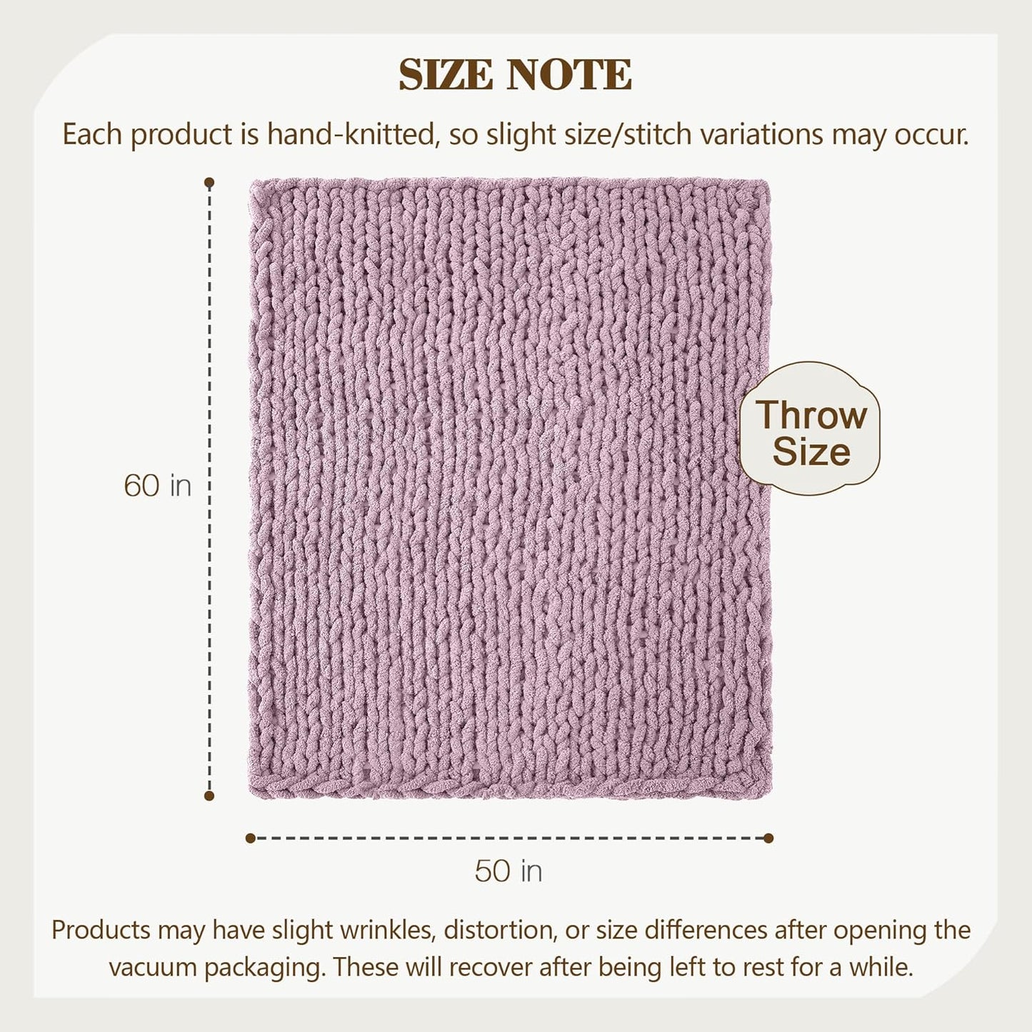 Carriediosa Chunky Knit Throw Blanket 50" X 60", 100% Hand Made Large Chenille Loop Yarn Soft Fluffy Throws for Couch Sofa Bed, Big Crochet Cozy Heavy Thick Cable Woven Blankets, Purple