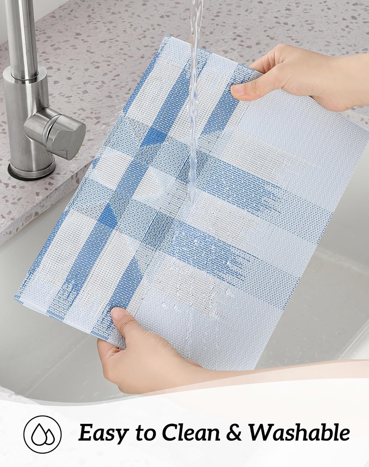 Leetaltree Geometric Print Blue Placemats Set of 12 - Heat Resistant Non-Slip Place mats for Dining Table, Washable Durable PVC Vinyl Woven Table Mats (Geometric Blue, 12)