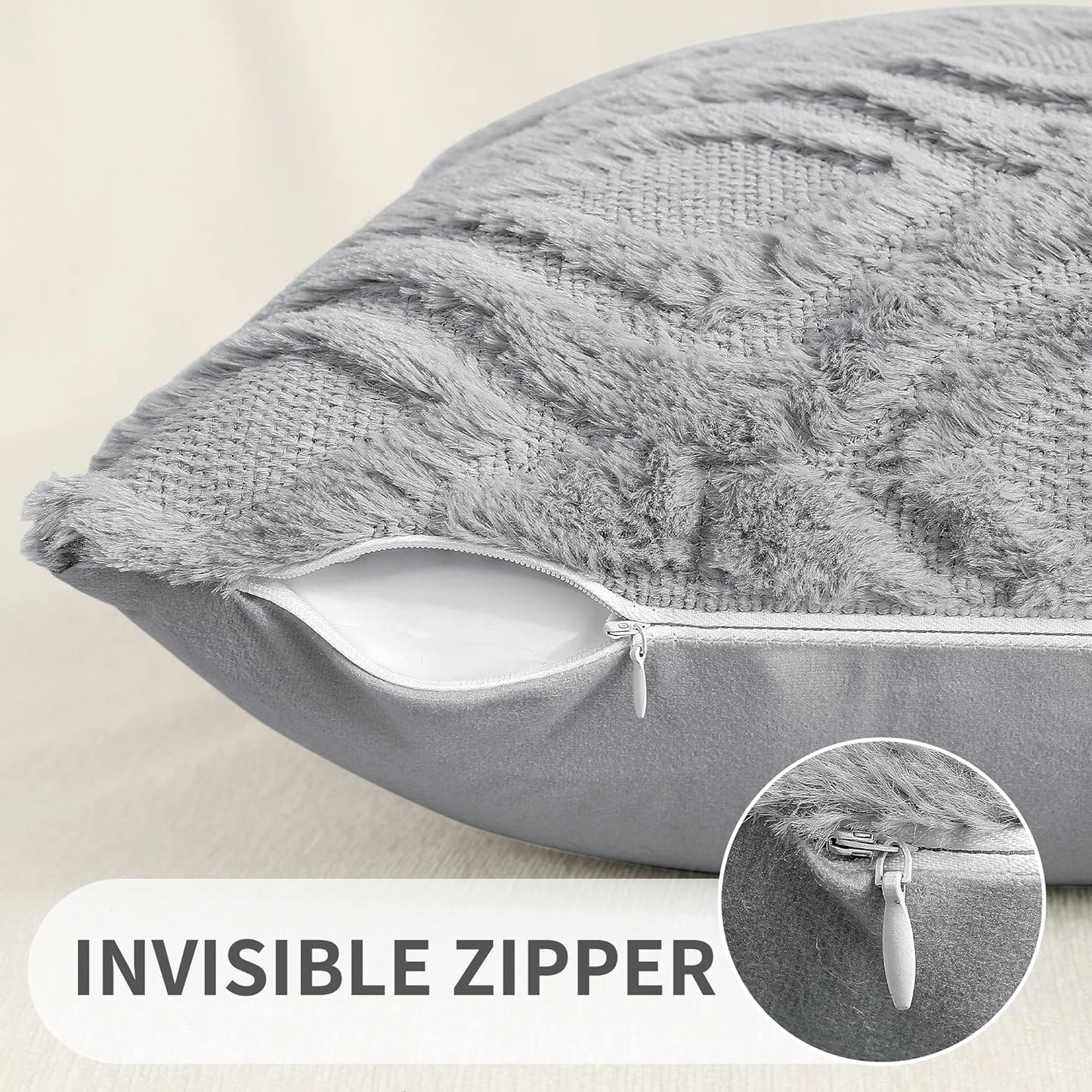 decorUhome Fall Throw Pillow Covers 16x16 Inch Set of 2, Soft Plush Decorative Faux Fur Grey Solid Couch Pillow Covers, Accent Farmhouse Neutral Square Euro Pillow Cases for Sofa Bed Living Room