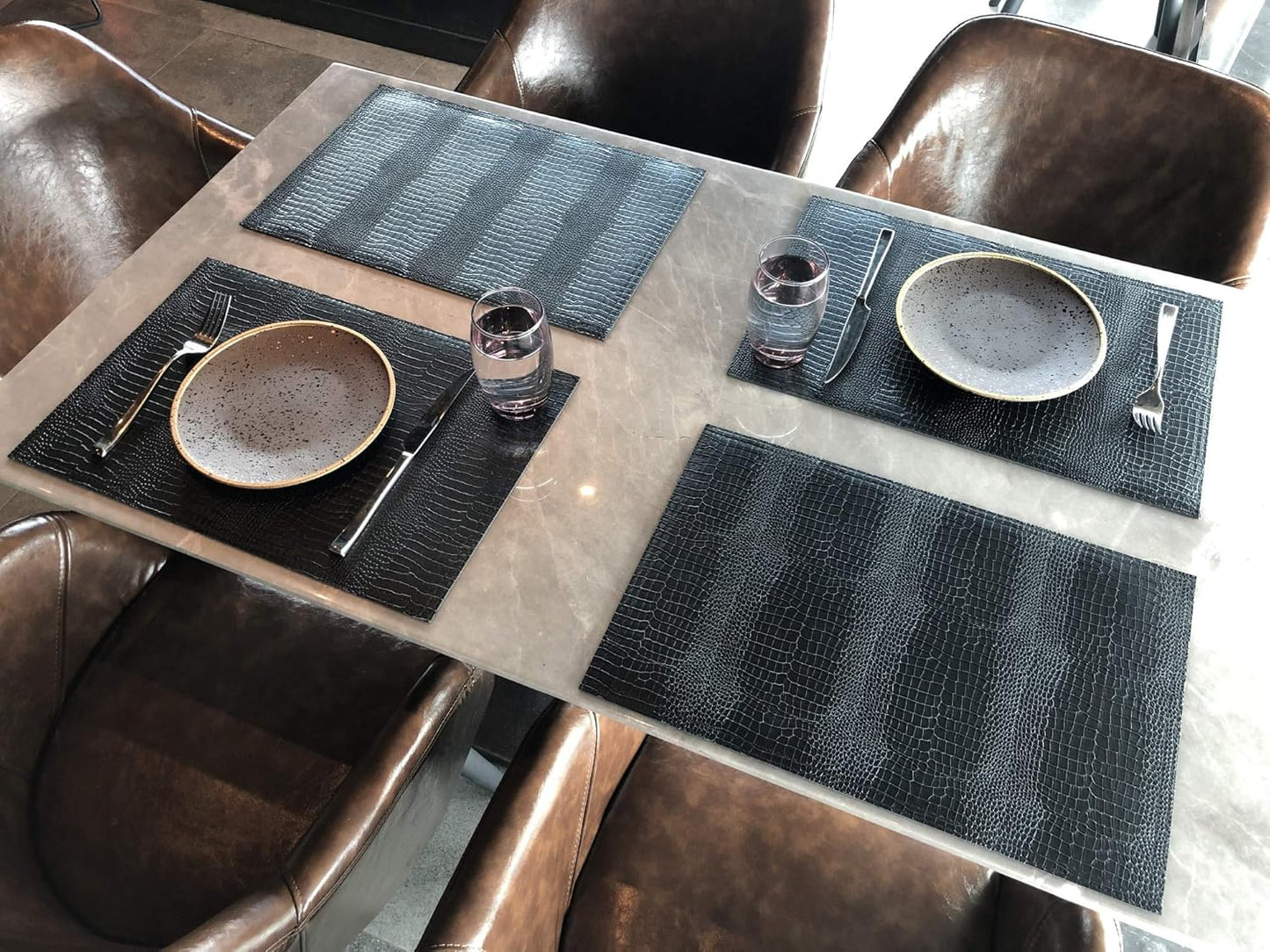 Faux Leather Hardboard Placemats, Set of 4 PU Table Mats, Easy to Clean, Heat & Stain Resistant for Office Conference Table,Dining Home Decor