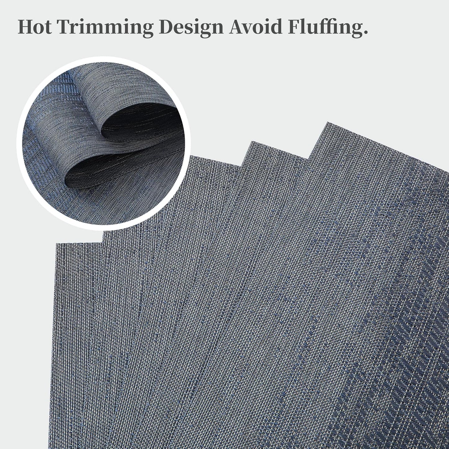 Leetaltree Denim Blue Placemats Set of 6 - Heat Resistant Non-Slip Place mats for Dining Table, Washable Durable PVC Vinyl Woven Table Mats（Denim Blue, 6）