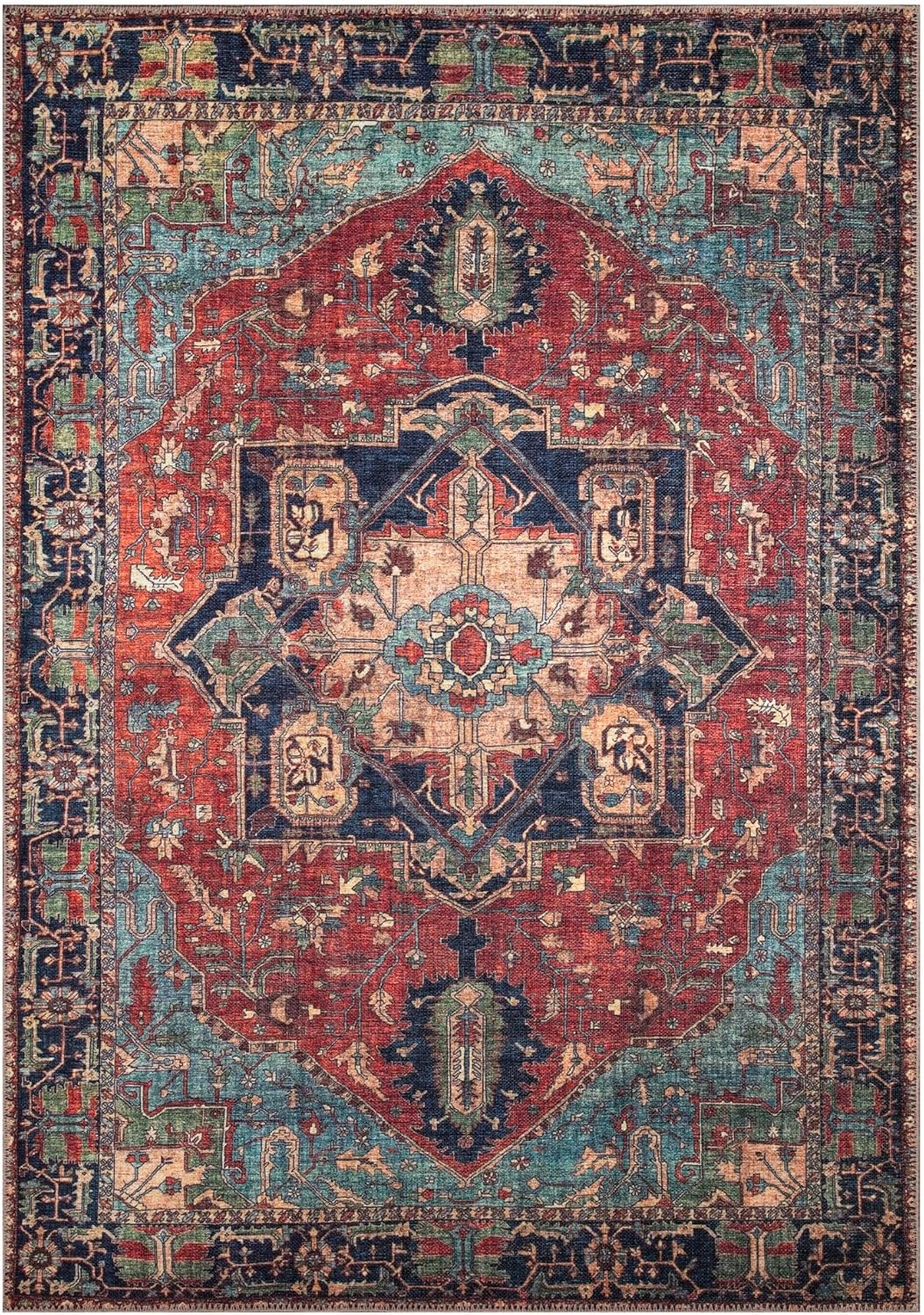 Keen Home Design 5x7 Rug - Machine Washable Area Rug with Non-Slip Backing, Ideal for Living Room, Dining Room, Bedroom - Vintage, Easy Clean, Durable, Low Pile Rug - (5' x 7')