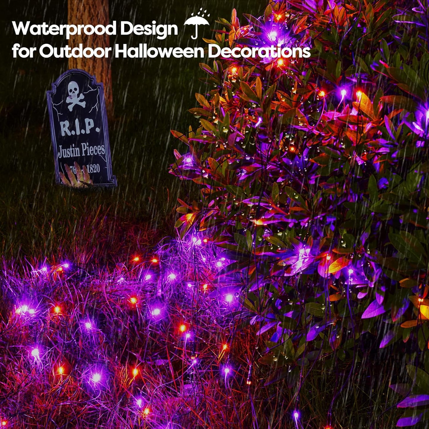 WBao Halloween Lights Outdoor 360LED 11.5ft x 6.9ft Halloween Net Lights with 8 Modes, Timer, Connectable, Waterproof & Dark Green Wire for Lawn, Bushes Outdoor Holiday Decorations, Orange Purple
