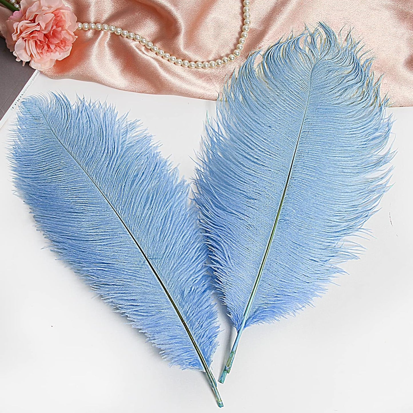 THARAHT Baby Blue Ostrich Feathers 12pcs Large Natural Bulk 16-18Inch 40cm-45cm for Wedding Party Centerpieces Easter Gatsbi and Home Decoration Feathers