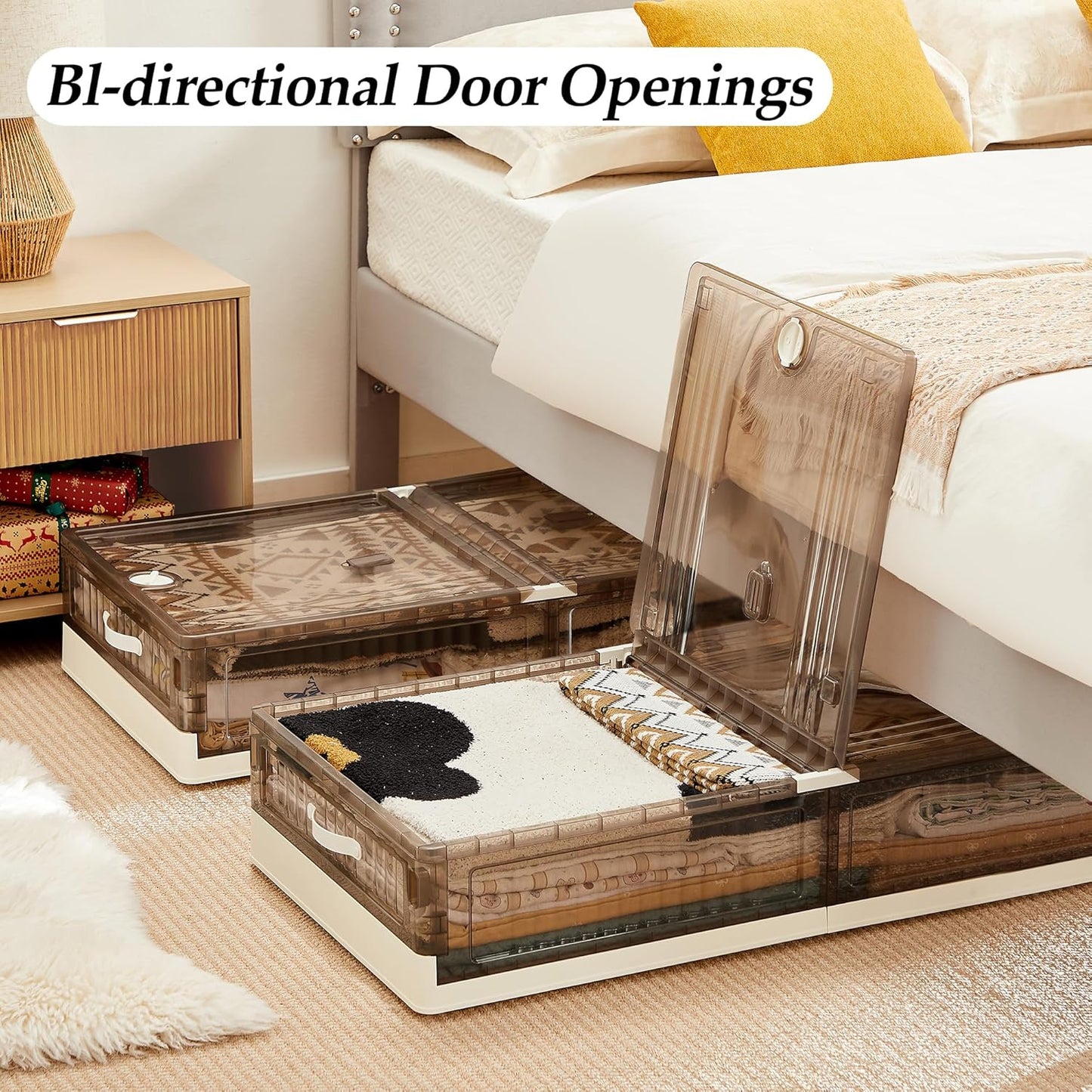 VECELO Under Bed Storage with Wheels, 26.5Gal Stackable Under Bed Storage Containers, Underbed Storage Containers with Lids, Plastic Foldable Folding Box for Clothes Shoes