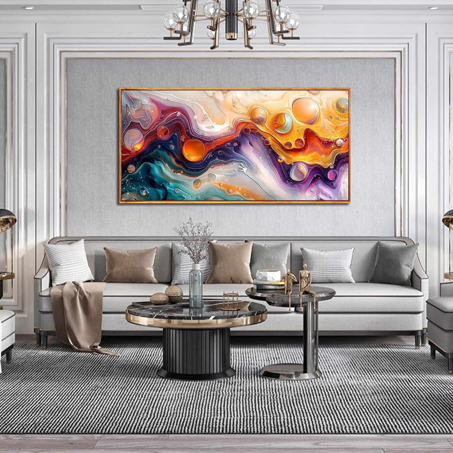 ZHAOSHOP Abstract Living Room Pictures Wall Decor - Modern Colorful Wall Art for Bedroom - Wooden Framed Wall Art for Office Size 24"x 48"