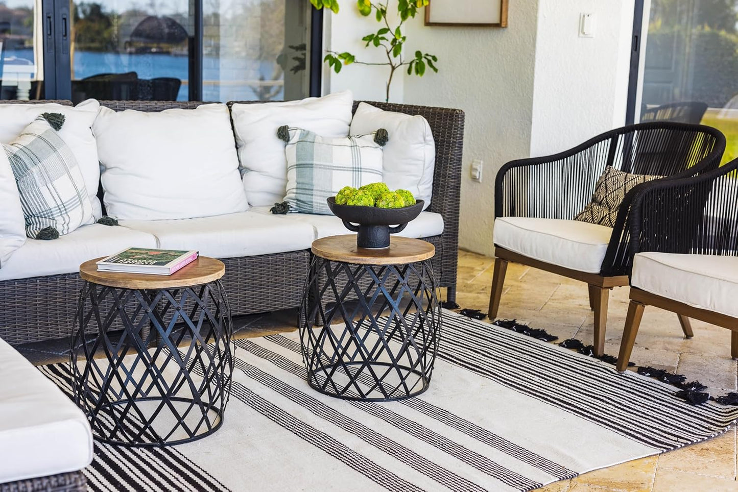 Balls and Pedestal Bowl Set Textured Black Ceramic Decorative Bowl with Succulent Balls for Counter Top, Farmhouse Table Centerpiece, Living Room, Kitchen Decor