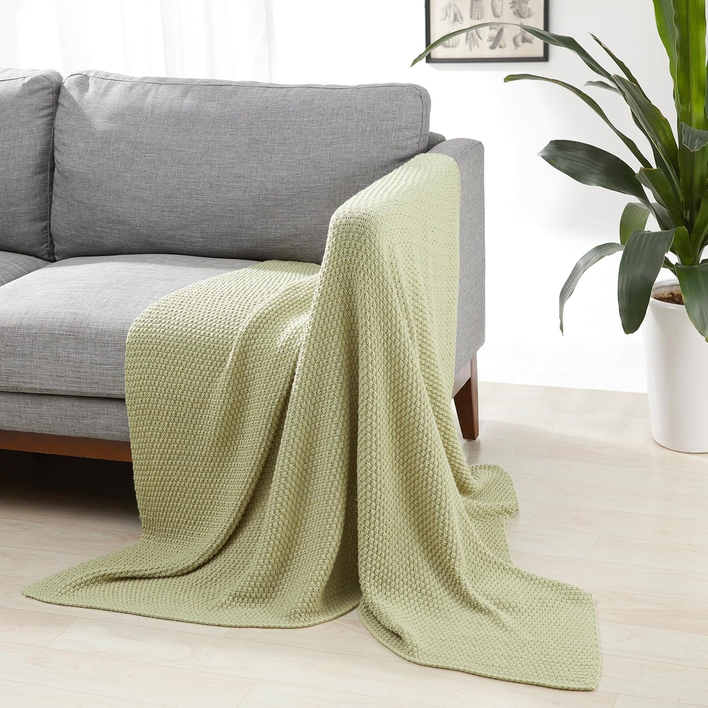 Amazon Basics Chunky Cable Knit Throw Blanket for Couch, Sofa, Bed, Lightweight Soft Cozy, Sage Green, 50"x 60"