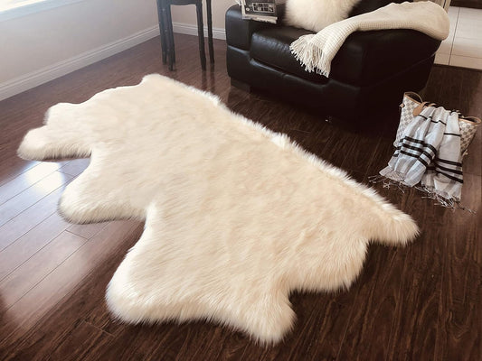 LAMBZY Faux Sheepskin Hypoallergenic Free Shape Silky Shag Rug, Luxury Shaggy Silky Plush Carpet for Bedrooms Living Room Kids Rooms Sofa Floor Rugs (Triple Side by Side 3'x6', 90x180cm,White)
