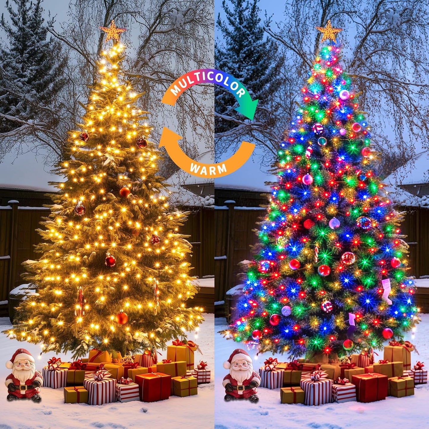 JMEXSUSS 2 Pack Warm White & Multicolor Solar Christmas Lights Outdoor, Each 100 LED 33ft Solar Color Changing Lights Outdoor Waterproof for Christmas Tree Decorations