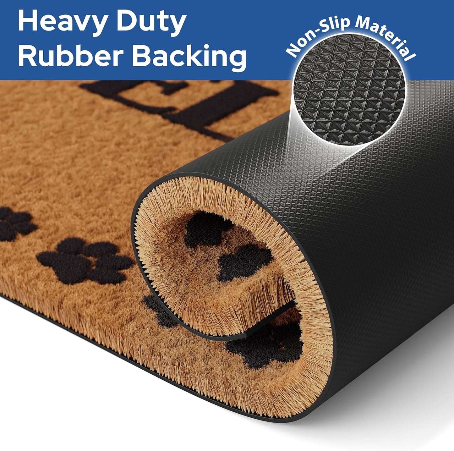 Barnyard Designs Natural Coco Coir Heavy Duty Backing Doormat - Large Cute Non-Slip Front Door Welcome Mat for Outside Entrance or Porch Entry, Brown (17x30, Welcome Paws)