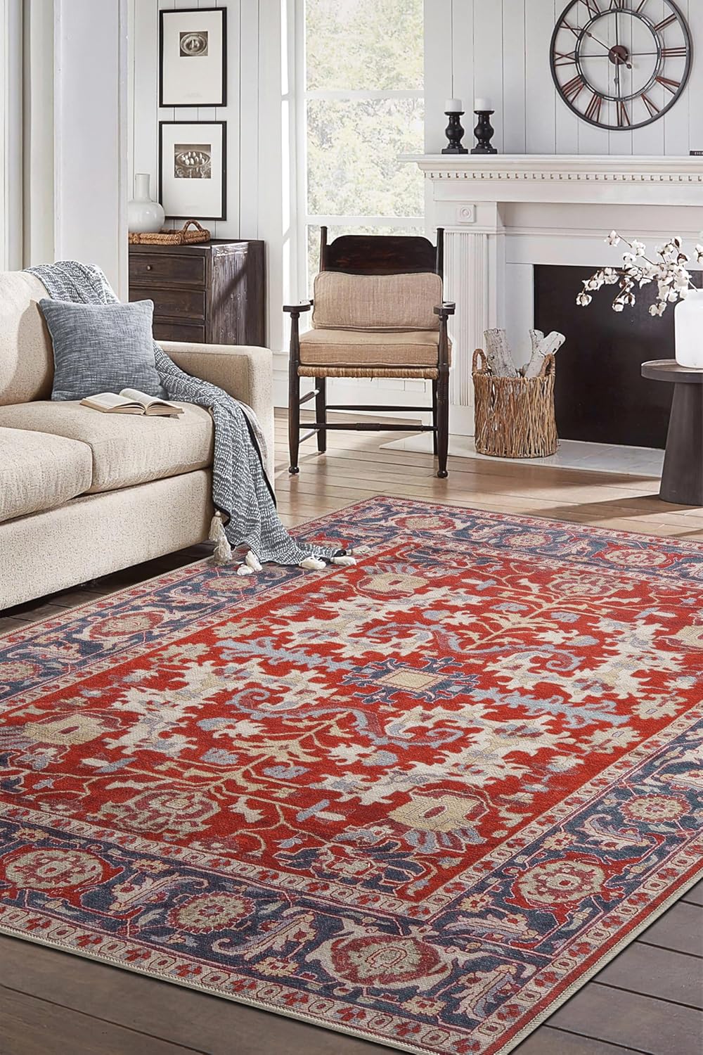 Keen Home Design 9x12 Rug - Machine Washable Area Rug with Non-Slip Backing, Ideal for Living Room, Dining Room, Bedroom - Vintage, Easy Clean, Durable, Low Pile Rug - (9' x 12')