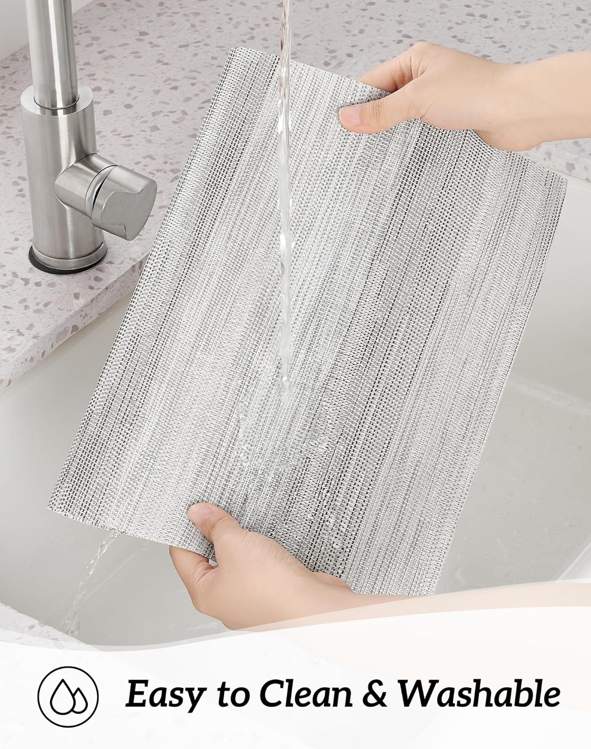 Leetaltree Lightsteel Black Placemats Set of 6 - Heat Resistant Non-Slip Place mats for Dining Table, Washable Durable PVC Vinyl Woven Table Mats (Lightsteel Black, 6)