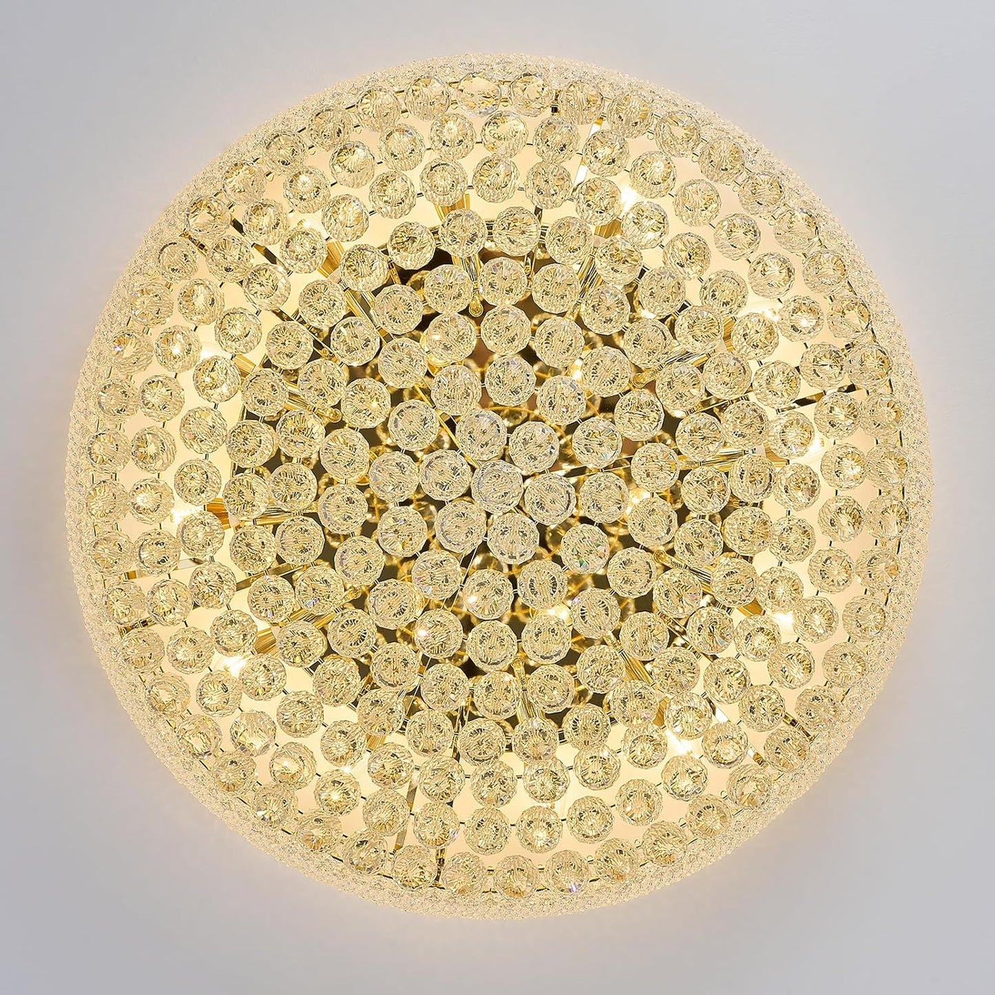 18-Light 32 inch Large Crystal Chandelier Flush Mount Ceiling Light Fixture for Living Room Dining Room Bedroom Foyer Entryway Gold Finish