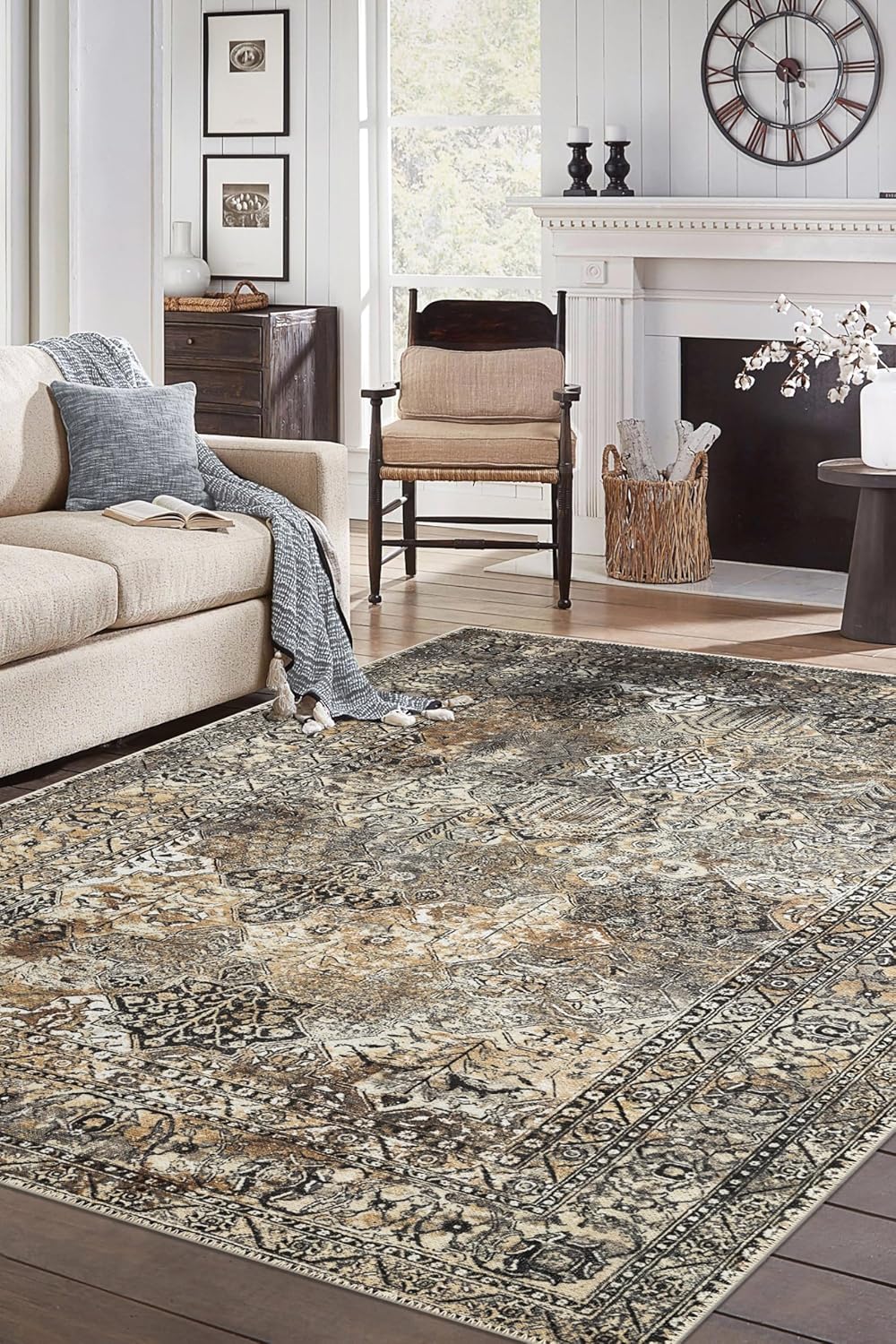 Keen Home Design 5x7 Rug - Machine Washable Area Rug with Non-Slip Backing, Ideal for Living Room, Dining Room, Bedroom - Vintage, Easy Clean, Durable, Low Pile Rug - (5' x 7')