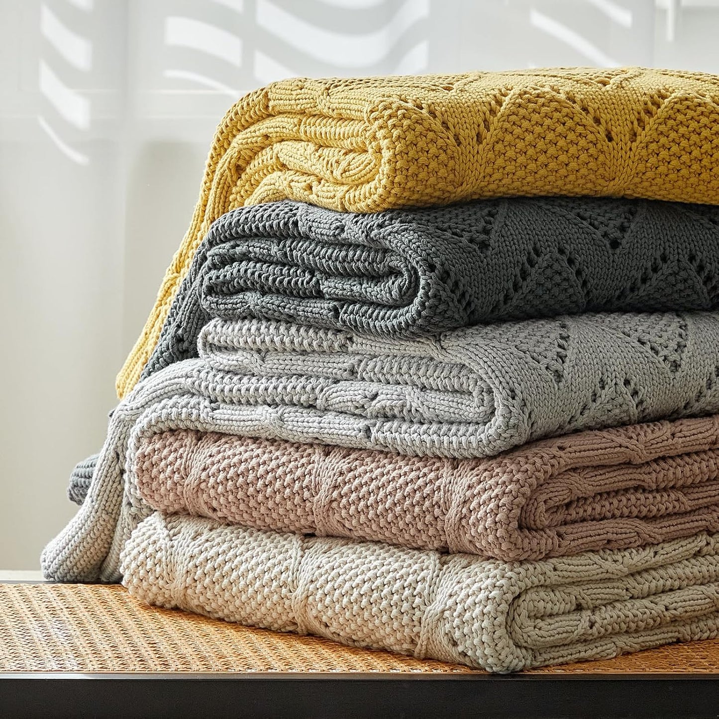 Longhui bedding Chunky Cotton Knit Throw Blanket for Couch, Sofa, Bed, or Chair, Decorative Breathable Fall Cable Knit Blanket 60 x 80 Inches, Large Olive Green