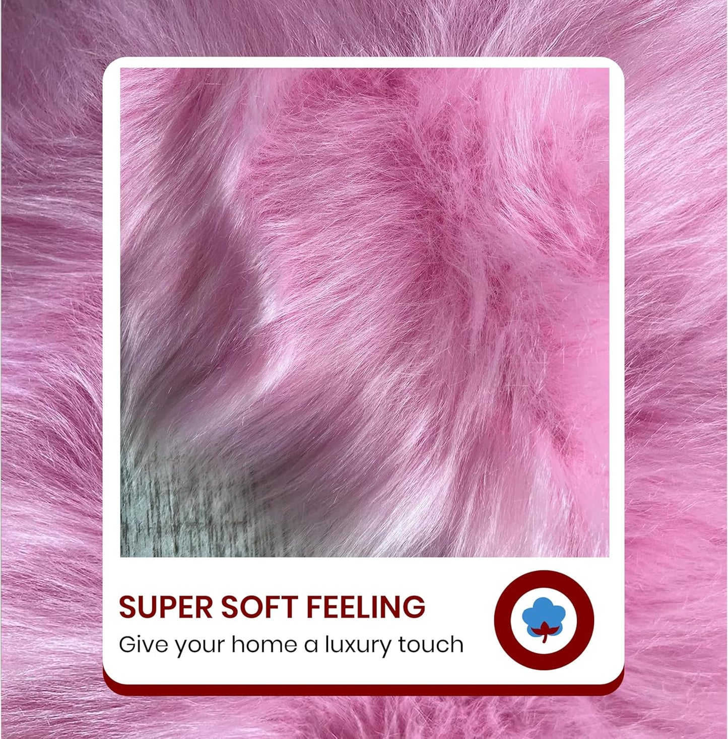LAMBZY Faux Sheepskin Super Soft Hypoallergenic Free Shape Silky Shag Rug, Luxury Shaggy Plush Carpet for Bedrooms Living Kids Room Sofa Rugs (Pink, Double 2'x6')