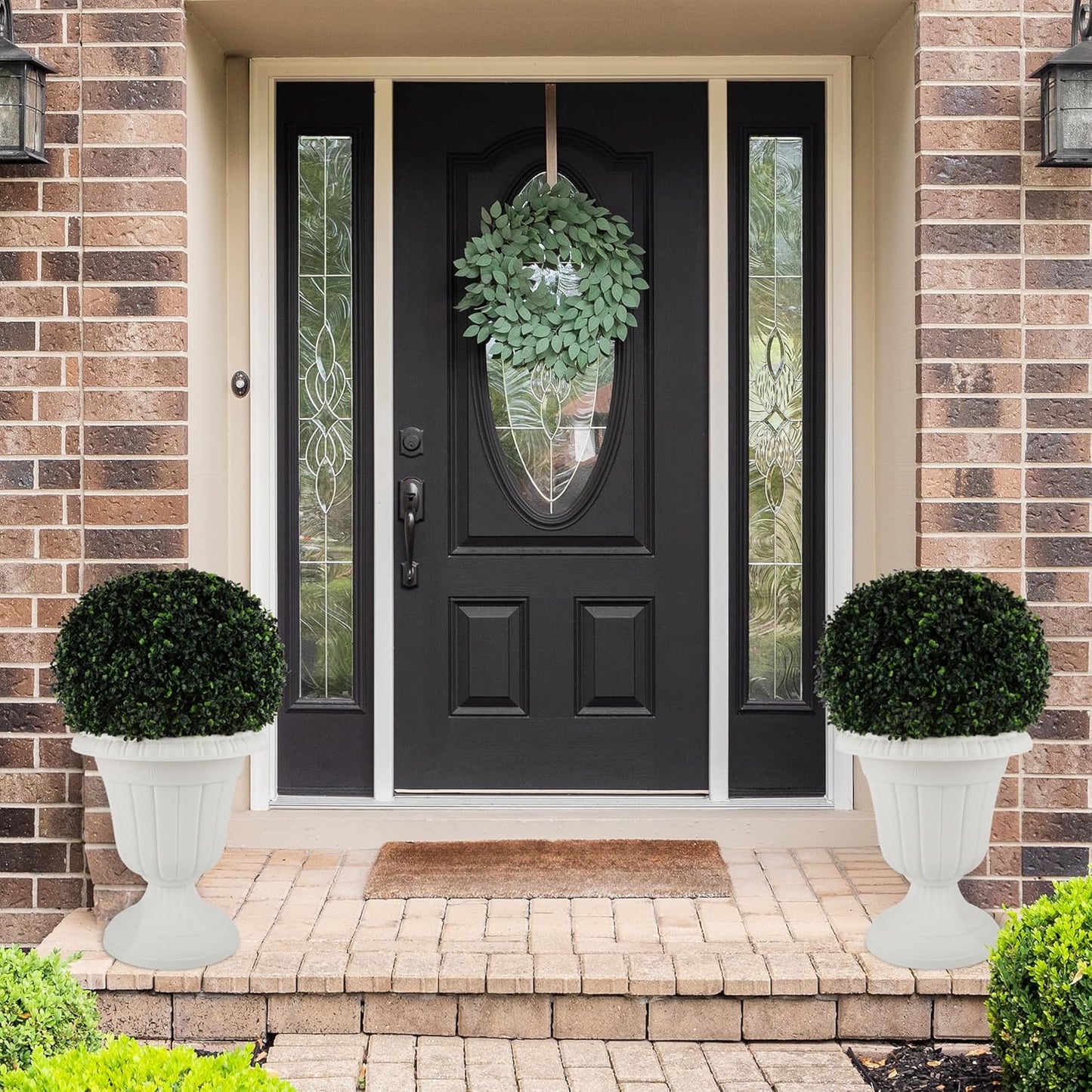 Pure Garden Outdoor Planter 2-Pack - 16x18-Inch Urn Planters - Plastic Plant Pots for Indoor, Outdoor, or Front Porch Decor - Flower Pots (White)