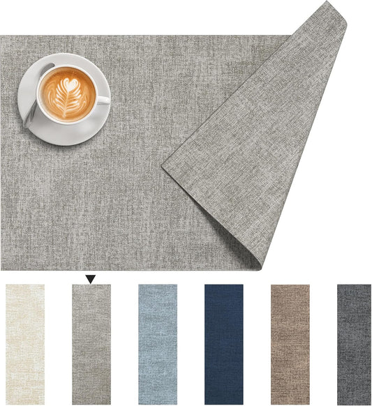 DOLOPL Placemats Set of 4, Reversible Wipeable & Heat Resistant Place Mats, Modern Faux Leather Table Mats for Kitchen, Neutral Waterproof Tablemats for Dining Table Decor, Wedding, Party(Grey)