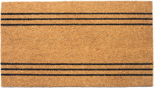 Welcome Doormats, Natural Coco Coir Mats with Non-Slip PVC Backing, Indoor Outdoor Mats for Home & Office, Floor Mats for Door Decor, Plain Entry Mat with Stripes, Beige & Black, 30"x17"