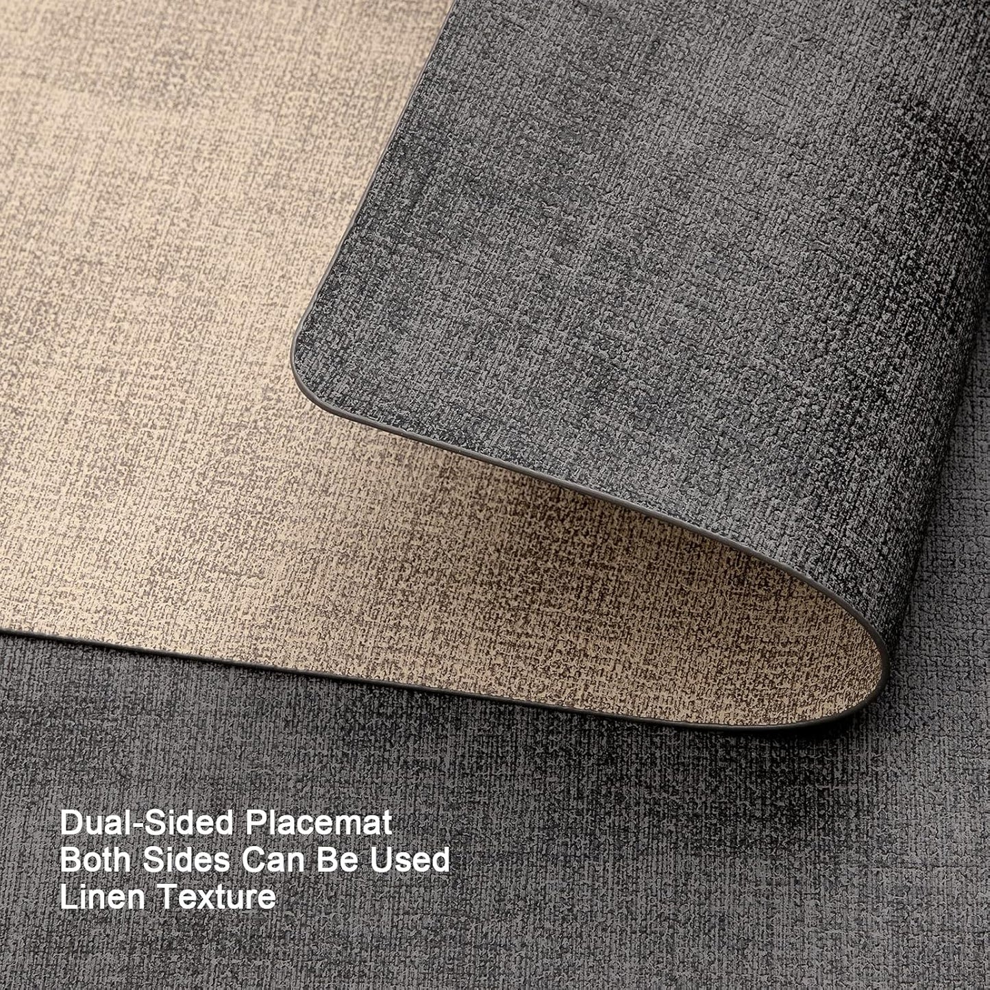 Myir JUN Placemats Dual Sided, Faux Leather Place Mats Set of 4 Indoor Placemat for Dining Table Outdoor Place Mat Manteles Individuales Square Non-Slip Washable Table Mats (Gray Beige, Set of 4)