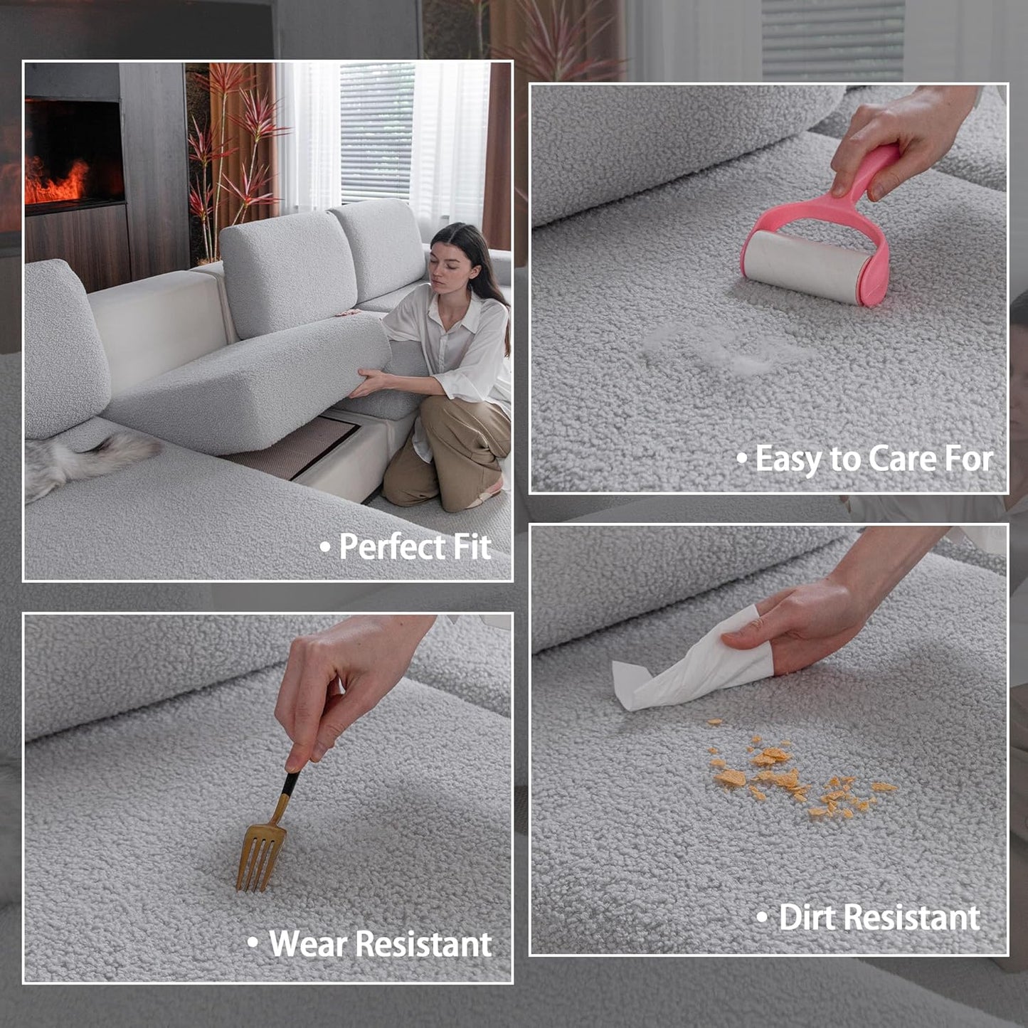 Couch Cushion Covers for Sectional Sofa, Stretch Soft Sofa Slipcovers Washable Wear-Resistant Universal Furniture Protector for Living Room(3 Seaters Covers+1 Chaise Cover, Light Gray)