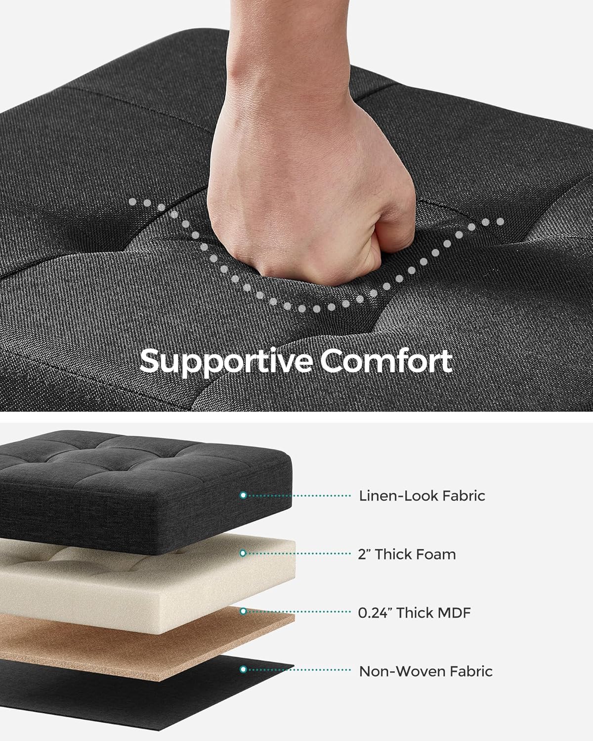 SONGMICS Storage Ottoman, Small Ottoman Foot Rest with Legs, 15 x 15 x 15.7 Inches Foot Stool, Load up to 660 lb, for Living Room, Bedroom, Dorm, Ink Black ULSF014B01