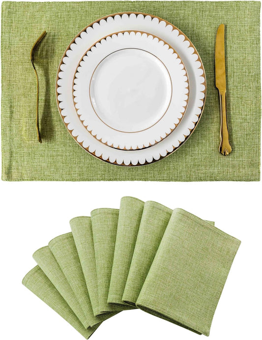 Home Brilliant Green Placemat Set of 8 Washable Place Mats Placemats Heat Resistant Sage Placemat for Dining Table Kitchen Table Mats Decor, Grass Green