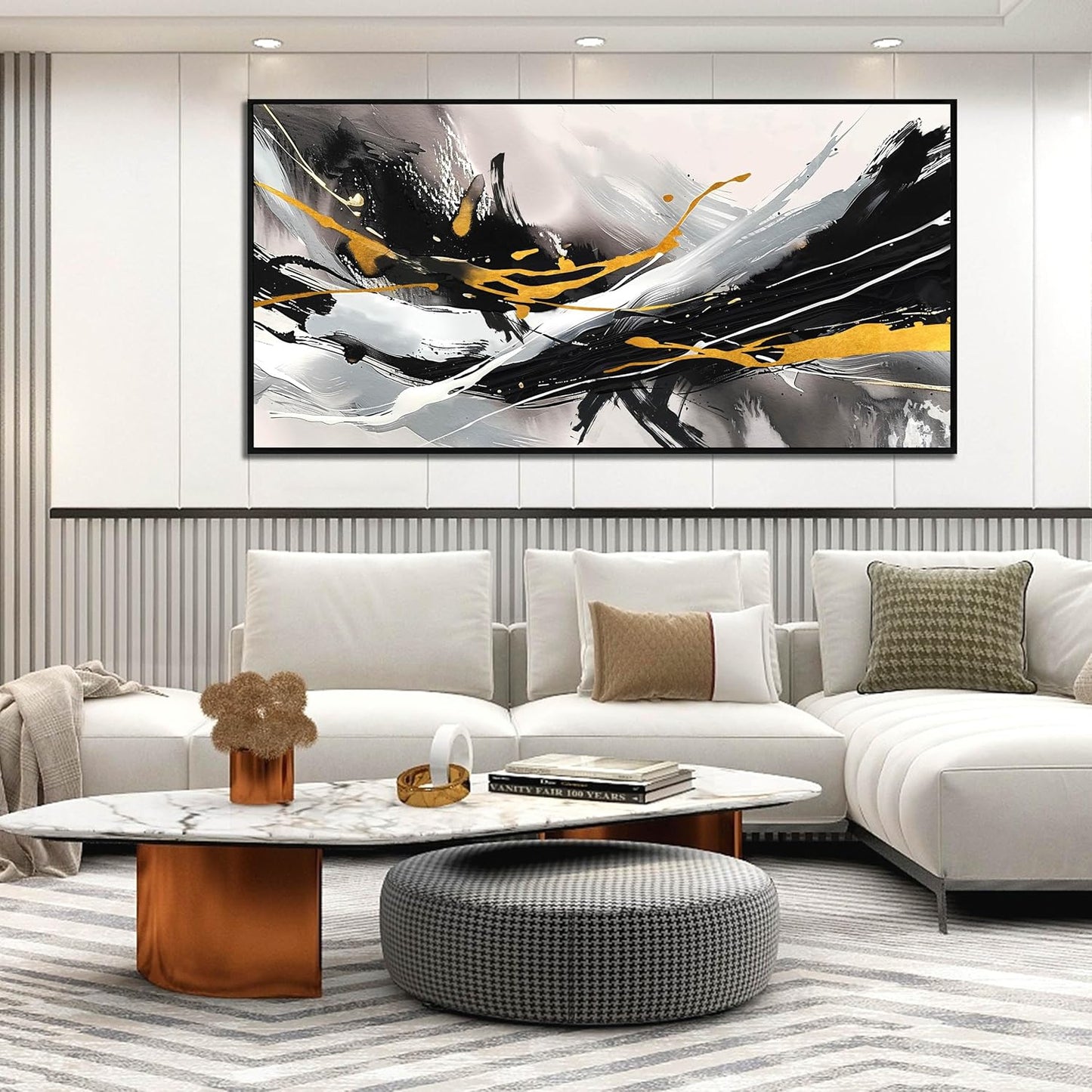 Black and White Canvas Wall Art for Living Room - Modern Abstract Wall Decor for Bedroom - Black Framed Wall Art for Office Size 29" x 59"