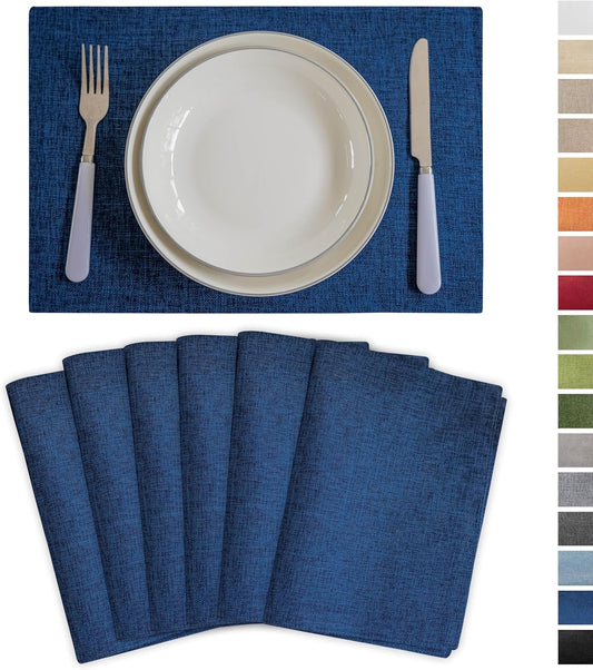 Demetex Place Mats Set of 6 Farmhouse Heat Resistant Table Linen Placemats for Party Buffet and Camping, Navy Blue