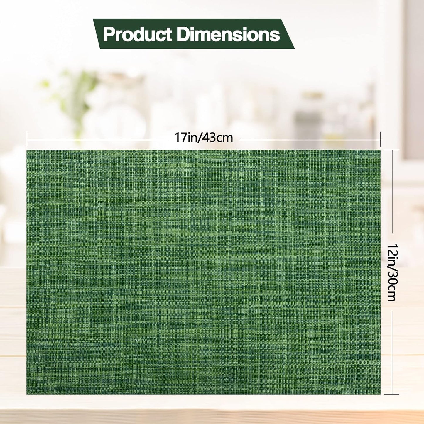 Green Christmas Placemats Set of 4 - Wipe Clean Vinyl Placemats - Washable Heat Resistant PVC Placemats for Dining Table - 17x12 Inch (Green, 4)