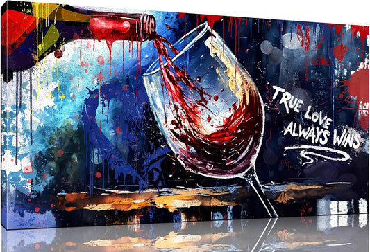 Graffiti Wall-Art - Wine Glass Wall Art for Kitchen - Canvas Art Wall Decor for Living Room Ready to Hang Size 59" x 29"