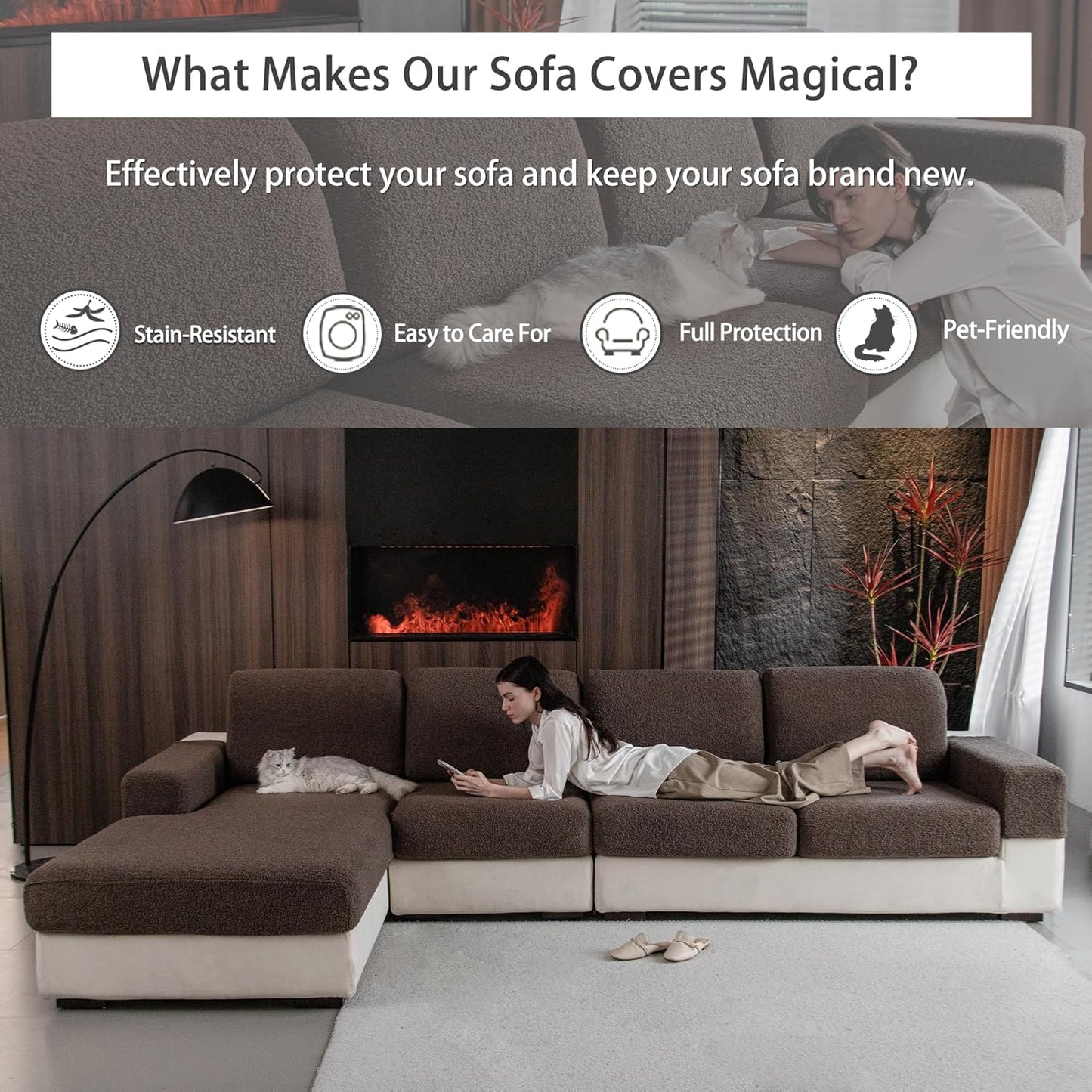 Couch Cushion Covers for Sectional Sofa, Stretch Soft Sofa Slipcovers Washable Wear-Resistant Universal Furniture Protector for Living Room(1 Piece Chair Cover, Brown)