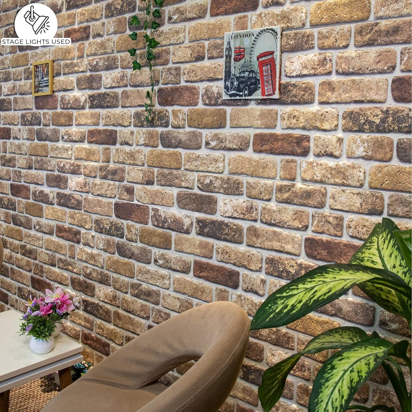 Dundee Deco 3D Wall Panels Faux Brick - Cladding Light Brown Stone Look Wall Paneling, Styrofoam, Sample, Size 10 x 10 in.