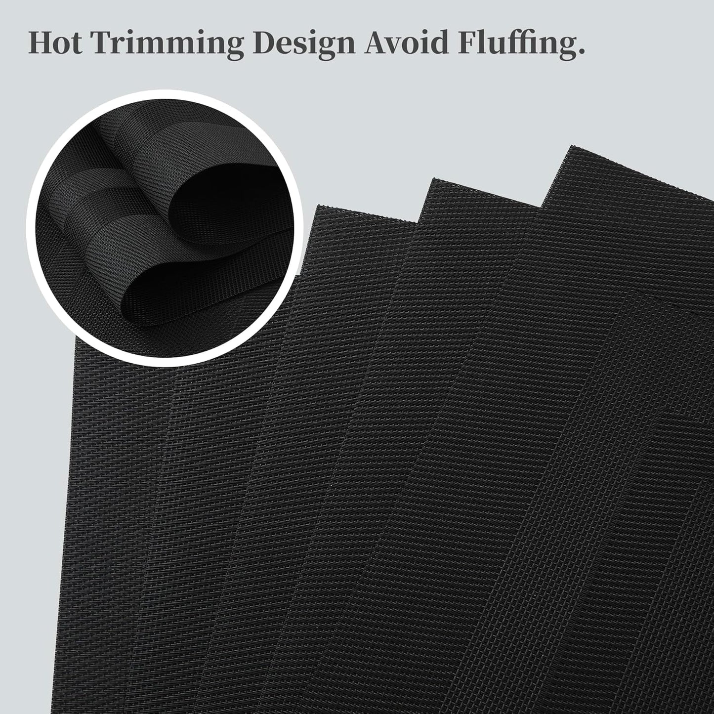 Leetaltree Black Frame Placemats Set of 12 - Heat Resistant Non-Slip Place mats for Dining Table, Washable Durable PVC Vinyl Woven Table Mats（Black Frame, 12）