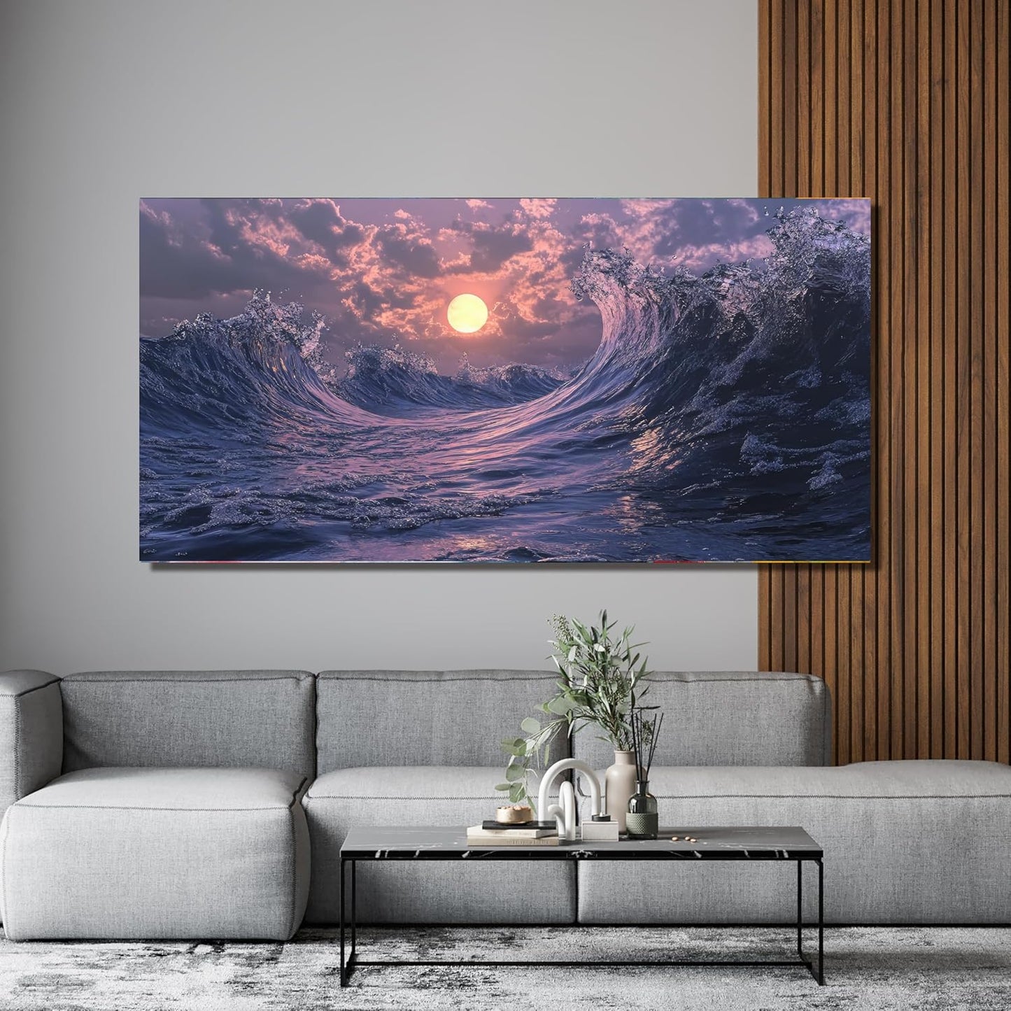 Canvas Wall Art for Living Room Artwork for Walls Coastal Beach Wall Art Decor Canvas Modern Art Wall Decor Purple Sunset Wall Art Paintings Prints Art Work for Room Office Kitchen Wall Decor 20" X 40"