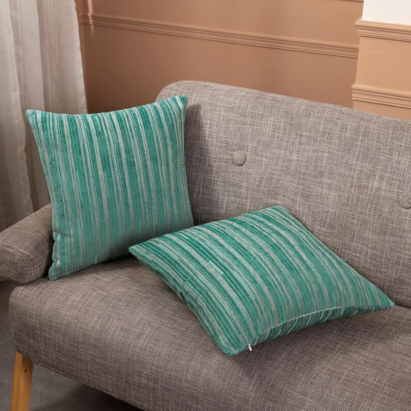 Yeiotsy Decorative Pillow Covers Teal, Pack of 2, Modern Striped Throw Pillow Cases Geometric Cushion Covers (Teal, 18 X 18 Inches)