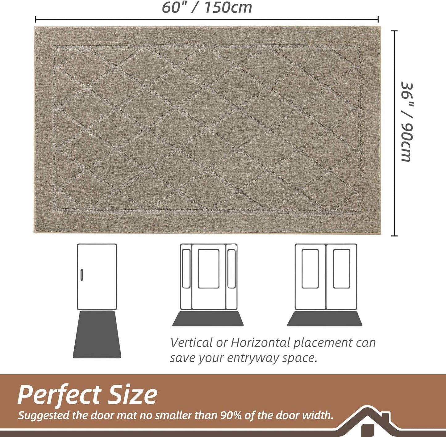 BEQHAUSE Dirt Trapper Door Mat 36" x 60", Doormat Non-Slip Entryway Rugs Washable, Dog Door Mat Stain Resistant and Absorbent Welcome Floor Mat for Front Back Door, Muddy Wet Shoes & Paws, Beige