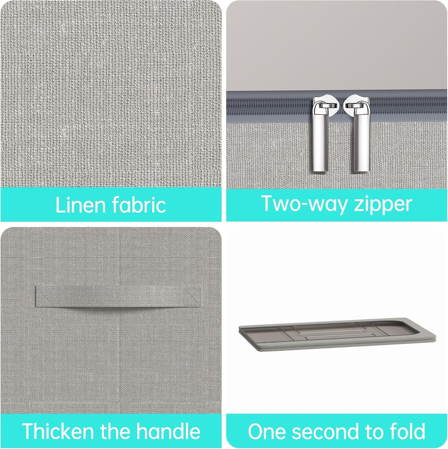 3PCS Under Bed Storage Bins with Metal Frame, Linen Fabric Frame Storage Box Clothes Organizer Bins, Underbed Container with Clear Window (Light Grey, 23.6 x 13 x 6IN)