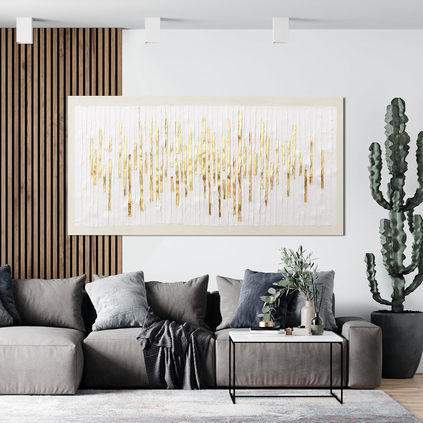 Canvas Wall Art Decor Modern Large Wall Decor For Living Room Gold Abstract Wall Art White Textured Wall Art Large Artwork for Walls Canvas Prints Art Work For Home Office Wall Decor 29" X 58"