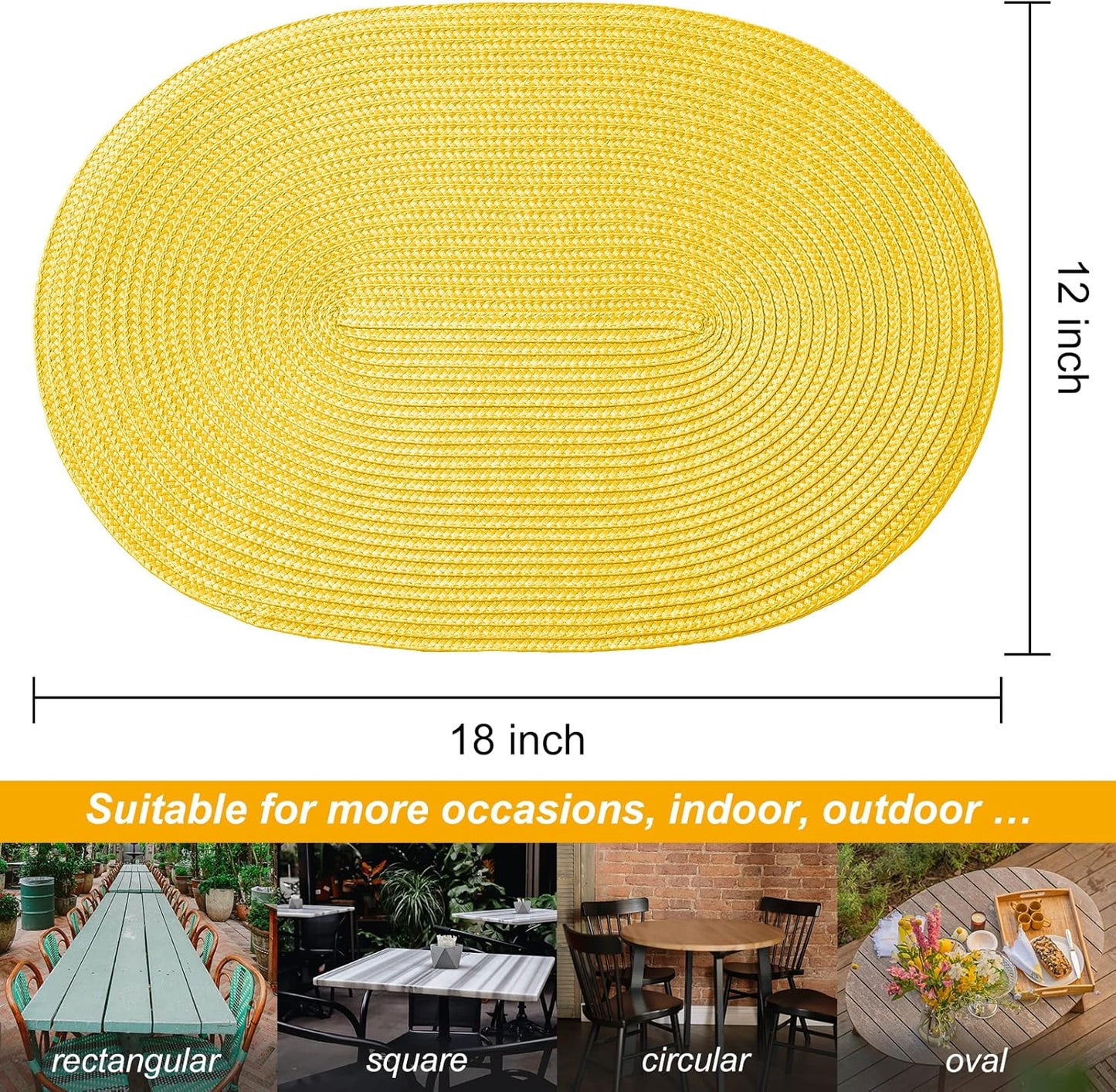 AHHFSMEI Placemats Set of 8 for Dining Table Washable Woven Vinyl Non-Slip 18x12 inches Placemat Heat-Resistant Durable Table Mats for Dining Table Easy to Clean (Yellow, 8)