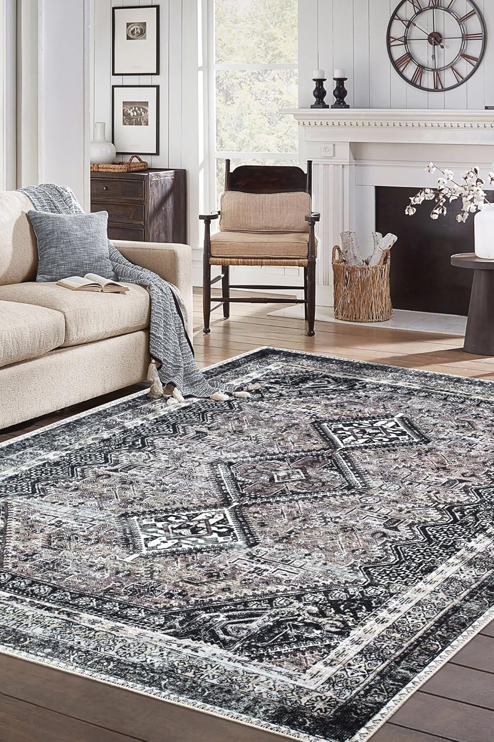 Keen Home Design 8x10 Rug - Machine Washable Area Rug with Non-Slip Backing, Ideal for Living Room, Dining Room, Bedroom - Vintage, Easy Clean, Durable, Low Pile Rug - (8' x 10')