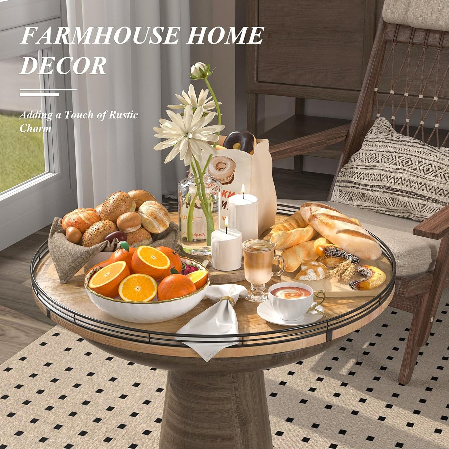 24" Lazy Susan Oak Wood Turntable Organizer for Cabinet, Farmhouse Round Wooden Large Lazy Susan Organization and Storage for Dining Table, Pantry, Kitchen, Countertop, Cupboard, Home Decor